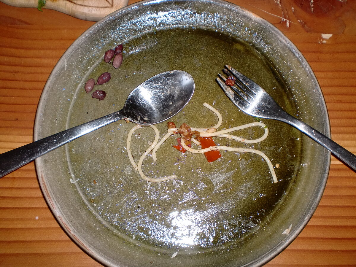 Empty plate with what used to be pasta