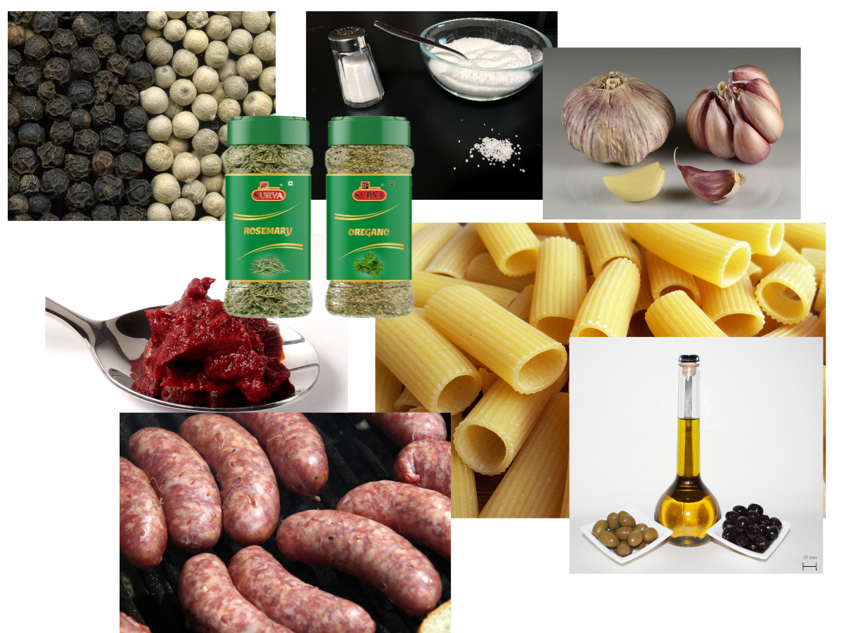 Ingredients for pasta with salsiccia